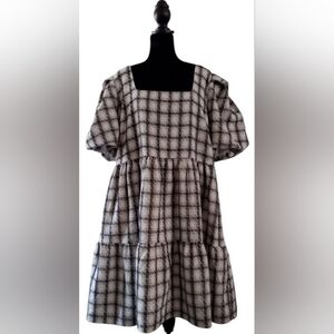 English Factory 2XL Cottage Plaid Gingham Tweed Puff Sleeve New